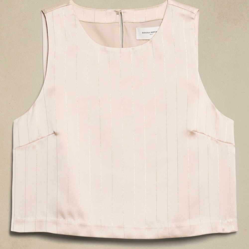 Banana Republic Lurex Cropped Shell Cream Sleeveless Top